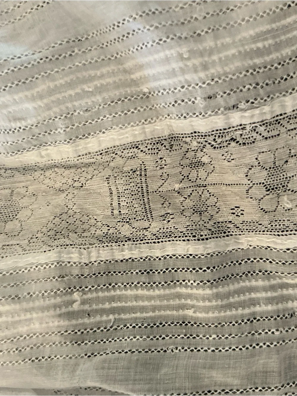 Delicate White Lace Trimmed Antique-Style Handkerchief  Bonnet